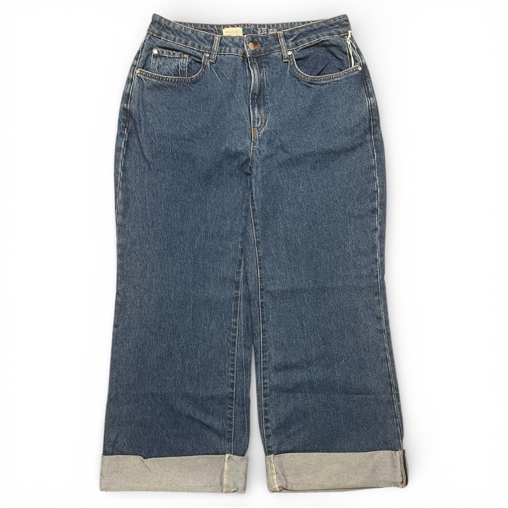 Pilcro Wide-Leg Cuffed Jeans in Dark Indigo Blue